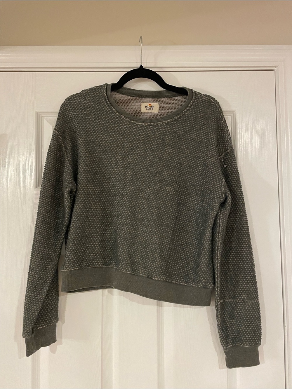 Marine Layer Olive Textured Crewneck Sweater